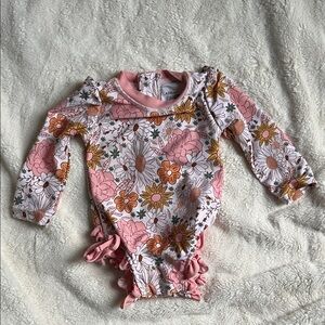 Caden Lane Pink and Orange Floral Baby Bodysuit